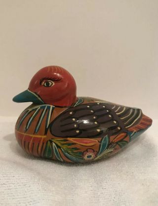 Mexican Pottery Folk Art Hand Crafted Terra Cotta Duck Painted Figurine