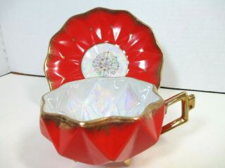 Castle China Japan Red With Gold Mid Century Lusterware Cup And Saucer Unique