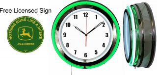 Nothing Runs Like A John Deere Green Sign With 19 " Neon Clock Green Neon V2