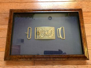 Authentic Civil War Officers Brass Belt Buckle & Keepers - Eagle & Shield Framed