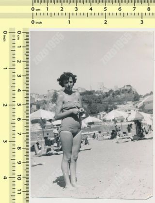 Swimsuit Woman Beach Portrait Swimwear Lady Vintage Photo Old Snapshot
