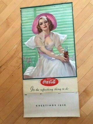 Rare Orig.  1938 Coca Cola Calendar With Full Calendar Pad Shape