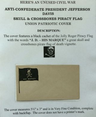 Civil War Confederate President Skull & Crossbones Pirate Flg Patriotic Cover Vf