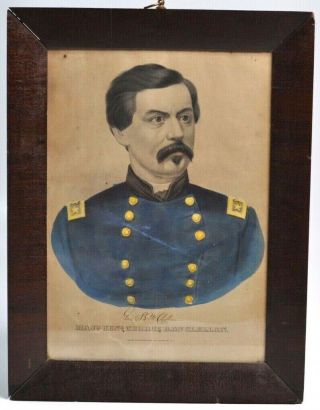 Currier Hand - Colored Lithograph General George B.  Mcclellan Civil War Er