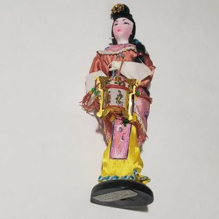 Vintage Chinese Doll With Traditional Dress,  Hair,  And Decorated Lantern