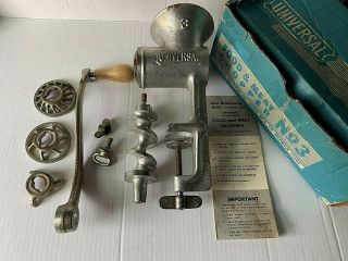 Vintage Universal Food Grinder No.  3 Metal Hand Crank W/ 3 Cutters