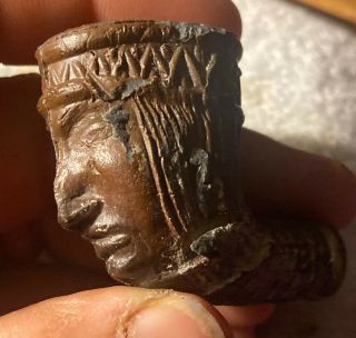 Old Indian Artifact Arrowhead Effigy Clay Indian Chief Face Pipe Very Rare
