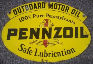 Very Rare 1960 Pennzoil " Outboard " Motor Oil Die Cut 2 - Sided Sign