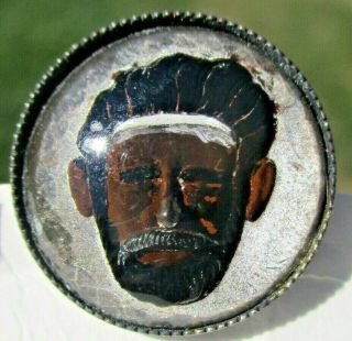 Old French Intaglio 3/4 " Button " African American Man " Vintage Antique Glass