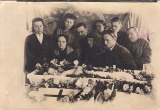 1940s My Teacher Post Mortem Dead Woman Corpse Funeral Coffin Odd Russian Photo