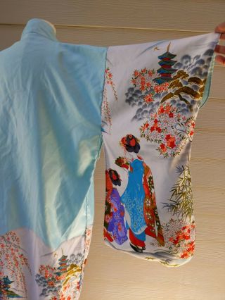Vintage Japanese Kimono Dressing Gown Geisha Floral Made In Japan
