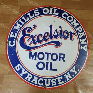 Excelsior Motor Oil Porcelain Enamel Sign 30 Inches Round