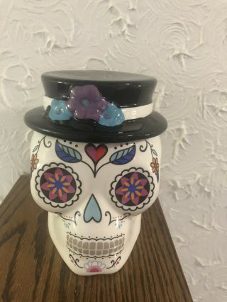 Ceramic Skull Cookie Jar (day Of The Dead)