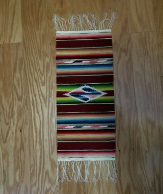 Vintage Mexican Saltillo Serape Woven Mini Blanket Table Runner Or Dresser Scarf