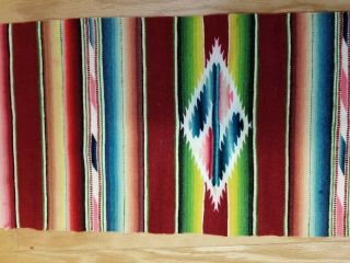 Vintage Mexican Saltillo Serape Woven Mini Blanket Table Runner or Dresser Scarf 2