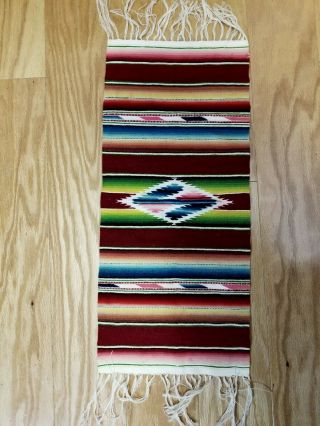 Vintage Mexican Saltillo Serape Woven Mini Blanket Table Runner or Dresser Scarf 3