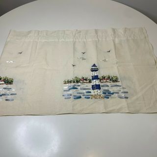 Vintage Embroidered Ribbons Curtain Panel Valance Cotton Linen Blend Nautical