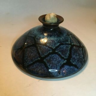 Dotson Signed Blue Fish Scale North Carolina Pottery Oil Burner,  Oil Lamp