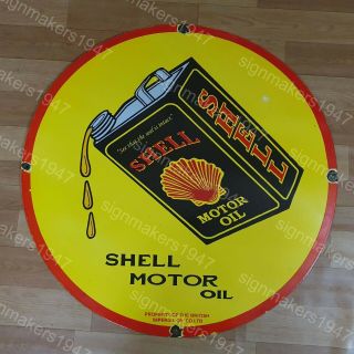 Shell Motor Oil Porcelain Enamel Sign 30 Inches Round
