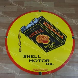 SHELL MOTOR OIL PORCELAIN ENAMEL SIGN 30 INCHES ROUND 2