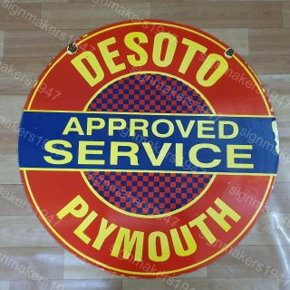 De Soto Plymouth Service 2 Sided Porcelain Enamel Sign 30 Inches Round