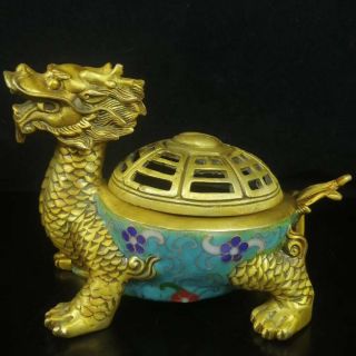 Collectibles Chinese Cloisonne Dragon Shape Incense Burner Brass Statue Ap120
