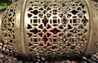 Vintage Mid - Century Moroccan Filigre Brass Lantern Swag Lamp 2