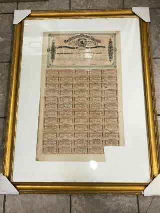 1864 Civil War 1000 Bond Confederate States Of America Full Sheet Framed