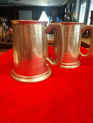 (2) Vintage Pewter Glass Bottom Tankard Mugs Sheffield England,  The Last Drop