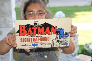 Batman Secret Bat - Radio Comic Book Hero Toy Gas Oil Porcelain Metal Sign