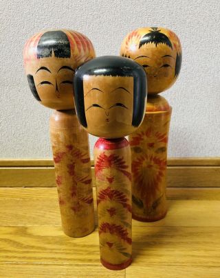 Kokeshi Japanese Doll Vintage Antique Japan 3 Set Wood Traditional