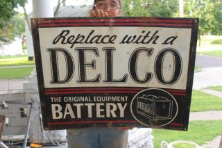 Large Delco Battery Car Batteries Chevrolet Gas Station 31 " Metal Sign