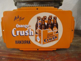 Old Orange Crush Handipak Bottles Soda Tin Stepped Metal Advertising Sign