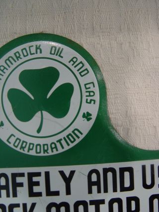 Old Shamrock Gas Motor Oil Stamped Metal Advertising License Plate Topper 3