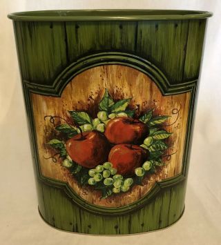 Vintage Jl Clark Metal Trash Can With Apple Pattern Green Vintage Waste Basket