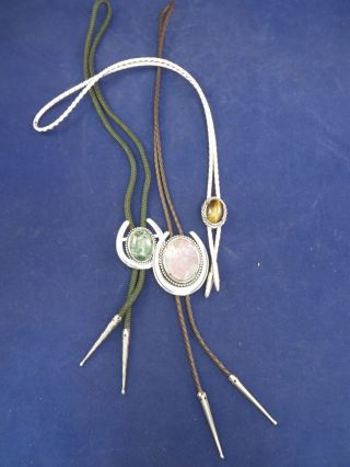 Grouping Of Three Western Style Bolo Ties With Different Color Stones