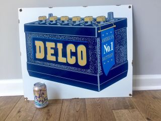 " Delco Battery " Large Porcelain Sign (24 " X 20 ")