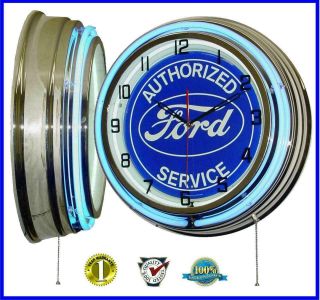 19 " Ford Blue Oval Authorized Service Sign Double Neon Clock Garage Man Cave