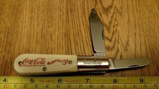 Vintage Colonial Prov.  U.  S.  A.  Barlow 2 Blade Pocket Knife White Delrin Coca Cola