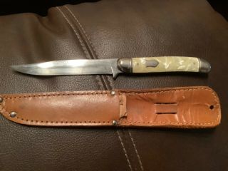 Vintage Imperial Fixed Blade Hunting Knife W Leather Sheath/ Usa Made