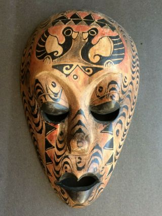 Vtg Wooden Tribal Face Mask Hand Carved Painted Wall Hanging African Indonesian