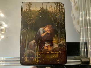 Russian Lacquer Box Hand Painted,  3.  5” By 2.  5”,  Vintage 70’s