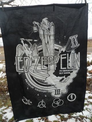 Vintage Led Zeppelin Banner Cloth Flag Rock Black 35 " X 55 " In Through Out Door