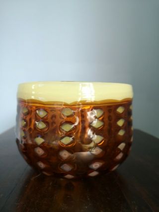 Vintage Modern Murano Amber Yellow Glass Bowl Vase.  Cones.  Signed By Artist