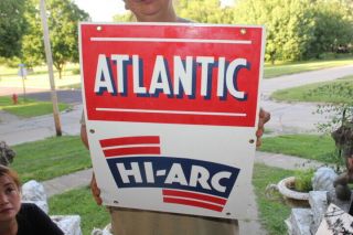 Vintage 1950s Atlantic Hi - Arc Gasoline Gas Station Pump 17 " Porcelain Metal Sign