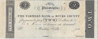 1810’s $2 The Farmers Bank Of Bucks County,  Hulme Ville,  Pa – Crisp