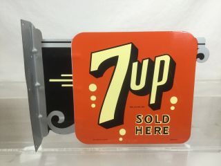 7up Seven Up Soda Double Sided Painted Advertising Flange Sign Stout Co