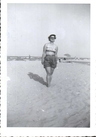 Vintage Photo,  Sexy Woman In Vintage Bathing Suit On Beach,  Circa 1950 