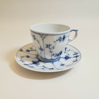 Royal Copenhagen Blue Fluted Plain Demitasse Cup & Saucer Teacup Vintage 80 60s