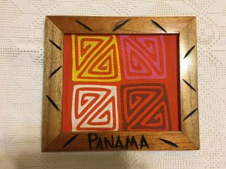 Panama Vtg Kuna Mola Textile Folk Art San Blas Reverse Applique in Wooden Frame 2